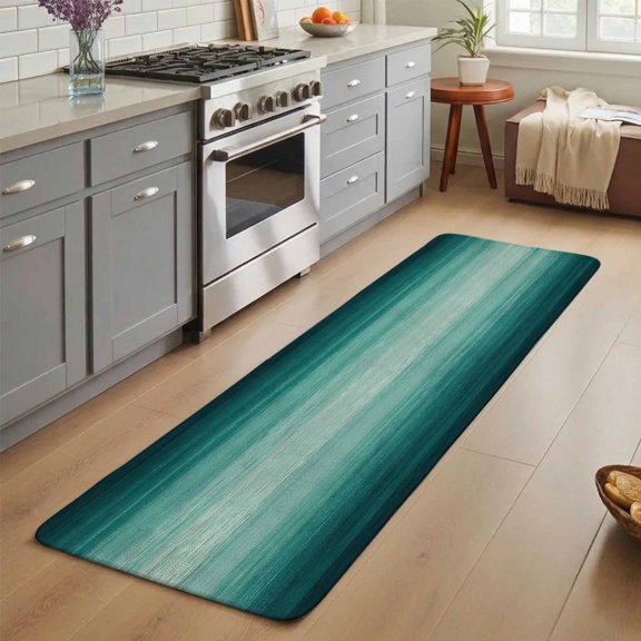 Turquoise Green Washable Runner Rug 1.4x4 ft Gradient Marble Ocean Abstract Striped Non-Slip Hallway Runner Rug, Linen Kitchen Runner Mats, Indoor Floor Carpet for Entryway Bathroom Bedroom