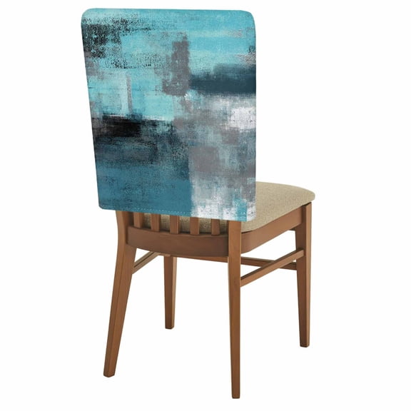 Turquoise Grey Abstract Art Chair Back Covers Set of 1, Teal Blue Graffiti Retro Gradient Stretch Dining Chair Back Slipcovers Removable Seat Cover for Kitchen Restaurant Hotel Cafe