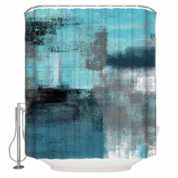 Turquoise Grey Abstract Art Shower Curtain, 48" x 72", Teal Blue Graffiti Retro Gradient Waterproof Bathroom Curtain Washable Shower Curtain Set with 12 Hooks