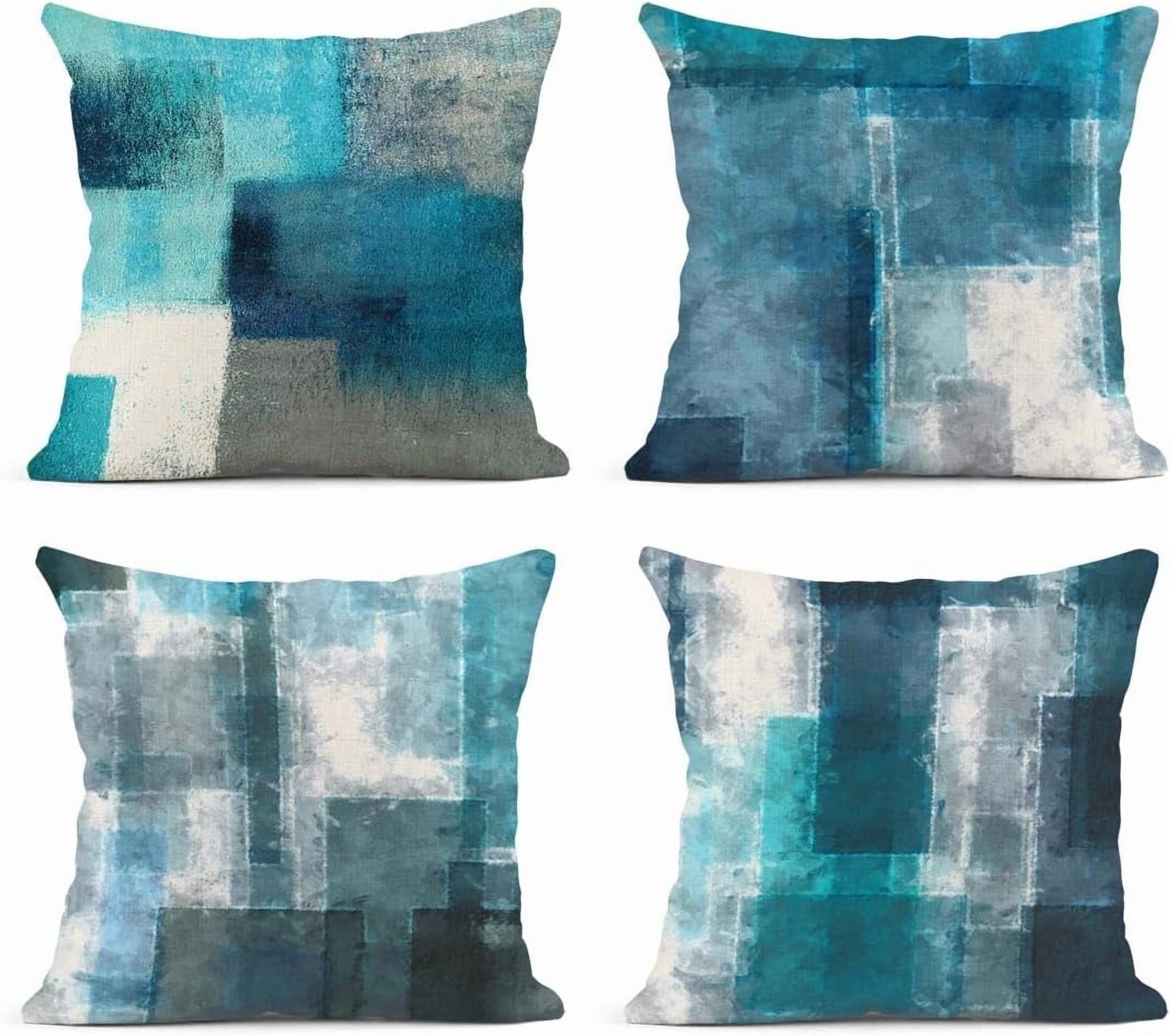 Turquoise and Grey Artwork Throw Pillow Covers Set of 4 20x20 Inch Contemporary Decorative Gray Cushion Cases for Sofa Bedroom Car Decor Add a Splash of Color