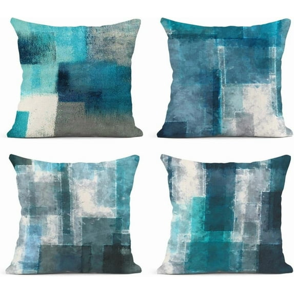 Turquoise and Grey Artwork Throw Pillow Covers Set of 4 20x20 Inch Contemporary Decorative Gray Cushion Cases for Sofa Bedroom Car Decor Add a Splash of Color