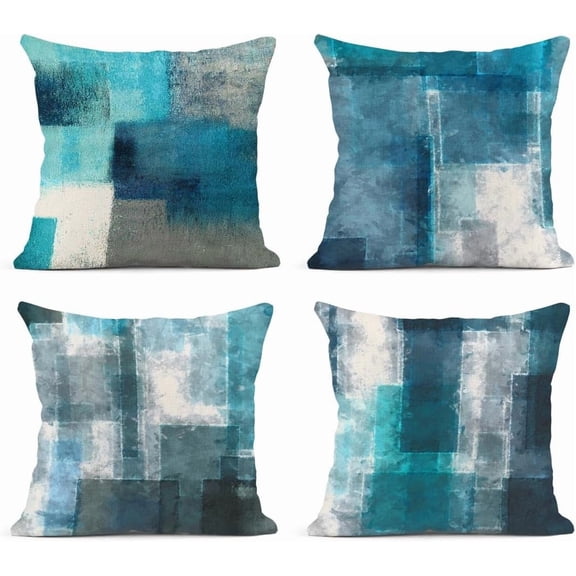 Turquoise and Grey Artwork Throw Pillow Covers Set of 4 20x20 Inch Contemporary Decorative Gray Cushion Cases for Sofa Bedroom Car Decor Add a Splash of Color
