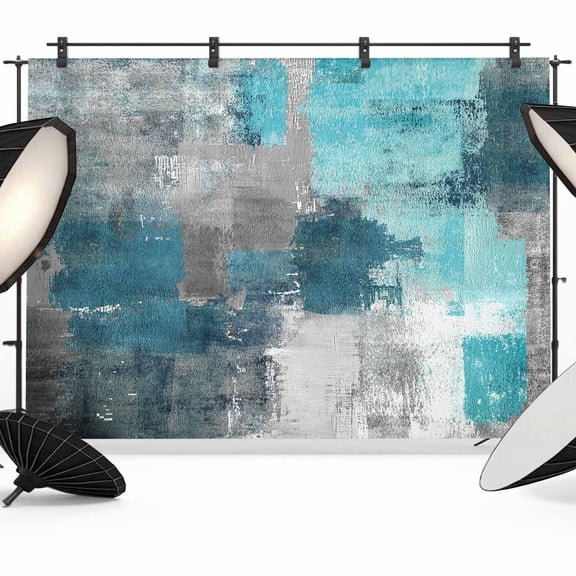 Turquoise Grey Backdrop for Photography, Abstract Graffiti Brush Art Modern Photo Backdrop Portrait Background Party Banner Photo Backgrounds for Studio Booth Props, 10x8ft