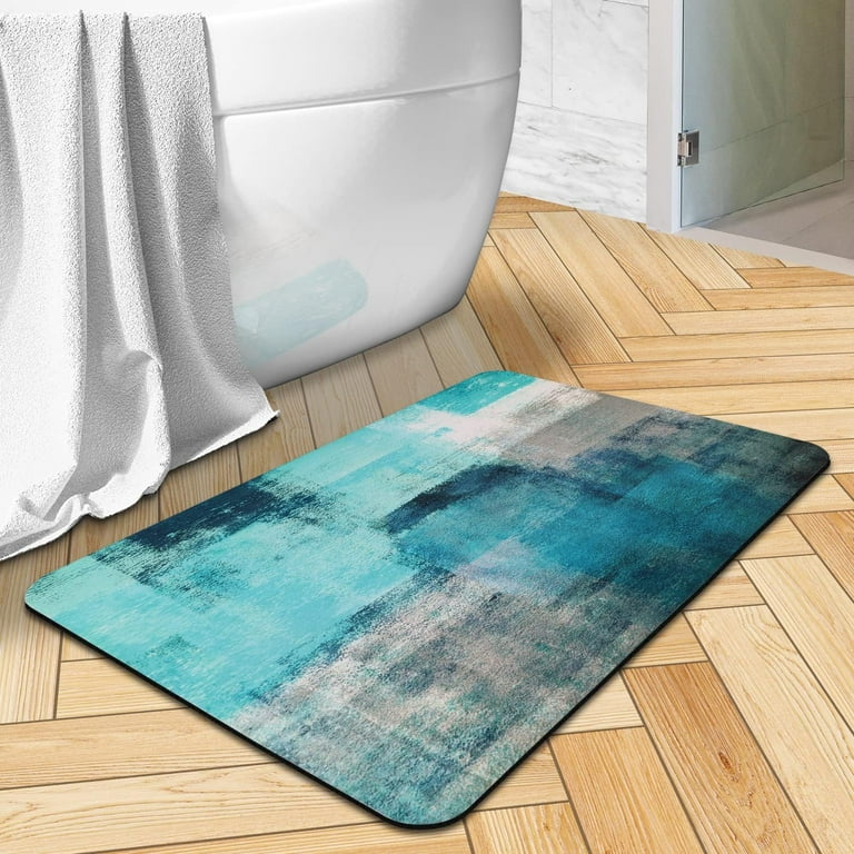 Turquoise Grey Bathroom Mat Teal Abstract Art Bath Mat Non Slip
