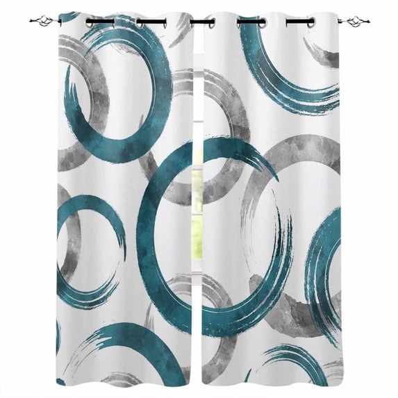 Turquoise Grey Blackout Curtains 45 Inches Long for Bedroom,Geometric Circle Modern Abstract Simple Art Thermal Insulated Room Darkening Black Out Window Curtain Panels Grommet Drapes for Living Room