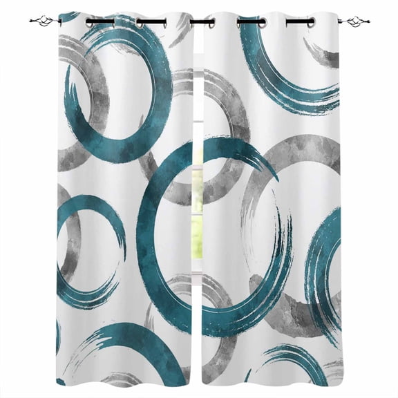 Turquoise Grey Blackout Curtains for Bedroom Living Room Darkening Curtains 63 Inches Long Geometric Circle Modern Abstract Simple Art Window Curtain 2 Panels Set Window Treatment Drapes 42"x63"