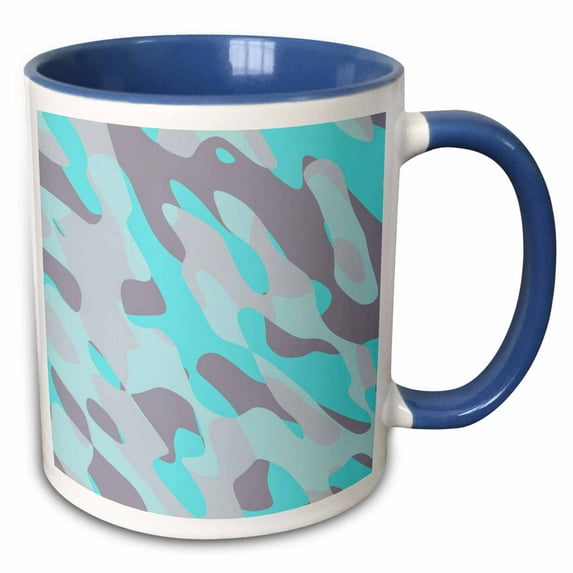 3drose, Turquoise Grey Camouflage Pattern, 15oz Two-tone Blue Mug