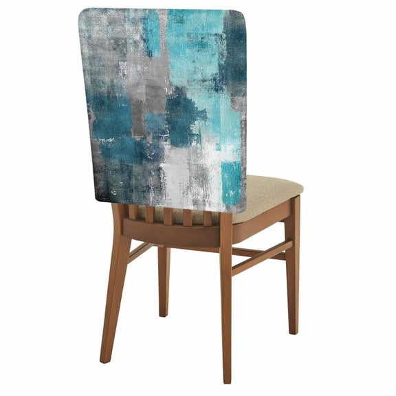 Turquoise Grey Chair Back Covers Set of 2, Abstract Graffiti Brush Art Modern Removable Dining Seat Cover Washable Kitchen Chair Slipcovers Protective for Party Festival Decoration 19x20in