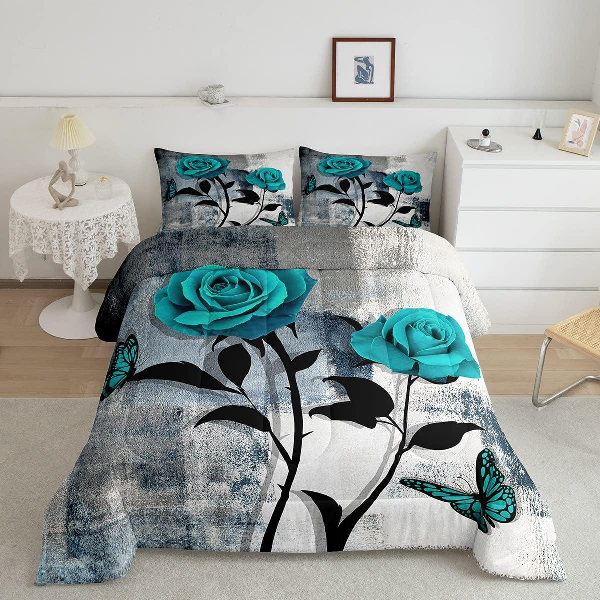 Turquoise and Grey Comforter Set Rustic Camper Duvet Insert for Adult ...
