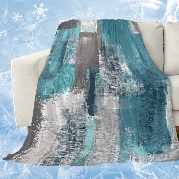 Turquoise Grey Cooling Blanket,Lightweight Breathable Summer Throw Blanket with Double Sided Cold Effect,Abstract Square Graffiti Modern Smear Picnic Blankets Bed Sheet for Hot Sleepers 30"x40"