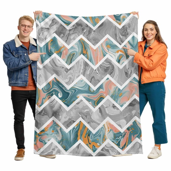 Turquoise Grey Flannel Blanket for Bed,Travel and Camping, Marble Abstract Geometric Contemporary Art Super Soft Cozy Blanket for All Seasons 30"x40"