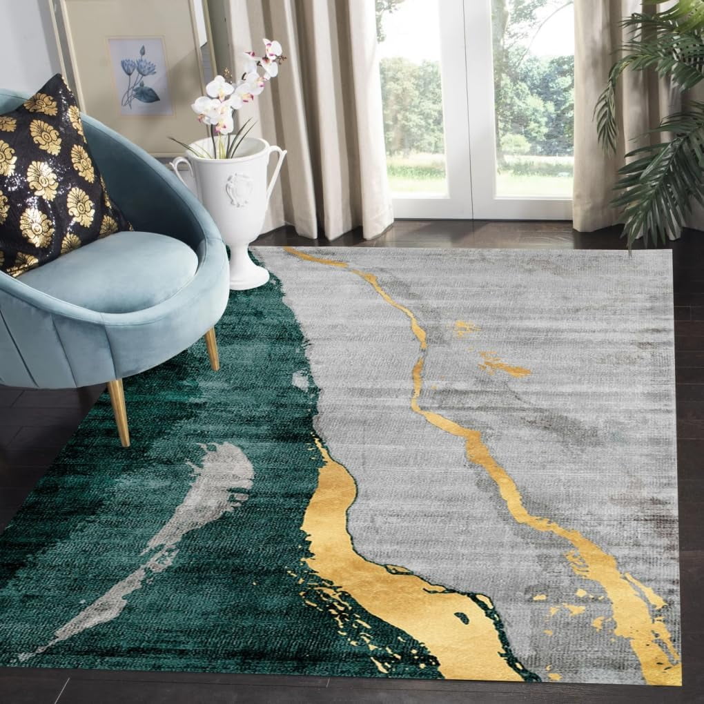 Turquoise Grey Gold Contemporary Modern Abstract Rug For Livingroom ...