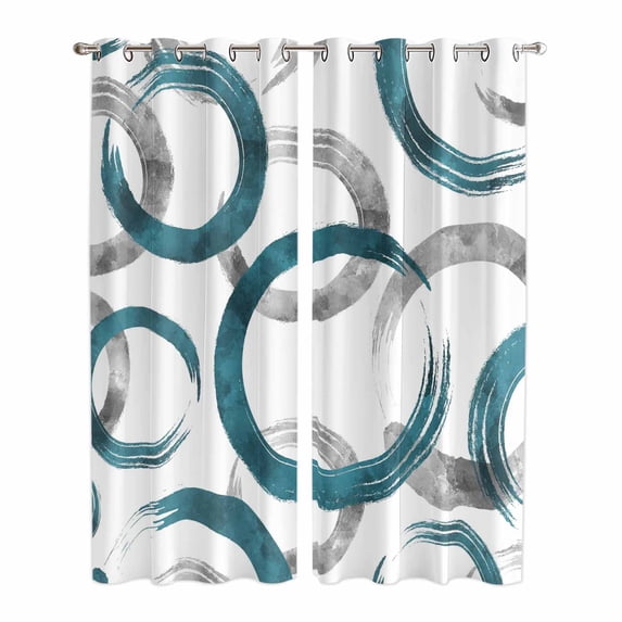 Turquoise Grey Kitchen Curtains 84 Inch Length, Geometric Circle Modern Abstract Simple Art Grommet Top Bedroom Living Room Curtains, Light Filtering Cafe Curtain Drapes 2 Panels Set 84''x84''