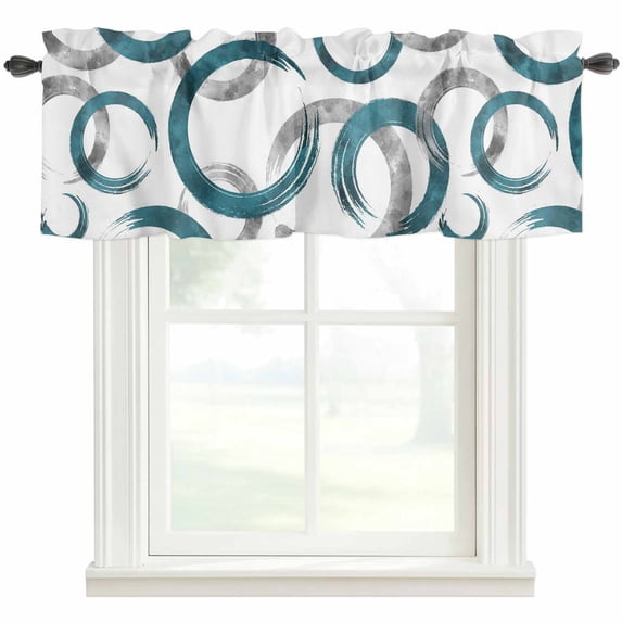 Turquoise Grey Kitchen Valances for Windows, Geometric Circle Modern Abstract Simple Art Bathroom Window Valances 42x18 Inch Window Treatments Valance Curtains for Living Room Bedroom Decor