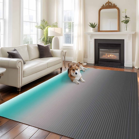 Turquoise Grey Ombre Area Rug 5x7 FT, Non Slip Bedroom Throw Carpet, Teal Modern Geometric Striped Abstract Art Washable Soft Floor Carpet Non-Shedding Rug for Dining Room Bedside Classroom Desk