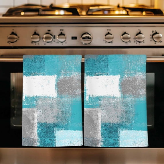 Turquoise Grey Ombre Kitchen Towels Set of 1, Abstract Vintage Oil Painting Absorbent Dish Towels for Kitchen, Microfiber Hand Towel, Quick Drying Tea Towel for Cleaning Decorative Dishcloths