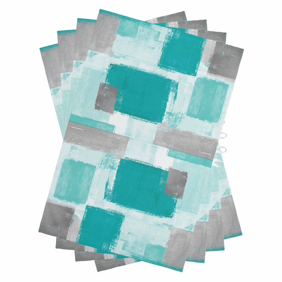 Turquoise Grey Ombre Kitchen Towels Set of 4, Water Absorbent Dish Towel, Farmhouse Abstract Mottled Art Decorative Hand Towels - Quick Drying Cloth for Cooking Baking, 18x28 Inch