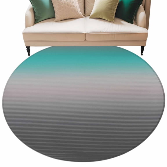 Turquoise Grey Ombre Large Area Rugs for Bedroom Living Room, Soft Non Slip Carpet Bedside Rug, Teal Modern Geometric Striped Abstract Art Round Floor Cover Kitchen Accent Rug 5' for Office