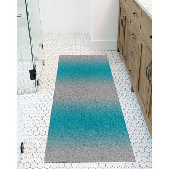 Turquoise Grey Ombre Non-Slip Bathtub Mat, Gradient Color PVC Bath Mat for Tub Quick Drying Shower Mats for Inside Shower, Foot Scrubber Loofah Bathroom Mats 47x16 Inches