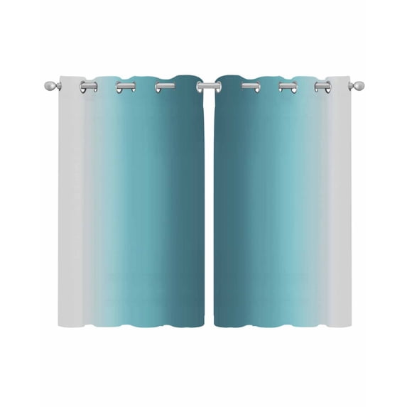 Turquoise Grey Ombre Sheer Curtains 39 Inch Length 2 Panels Set for Living Room/Bedroom, Farmhouse Gradient Minimalist Kitchen Curtains Grommet Semi-Sheer Curtains Window Treatments 27.5"x39"x2