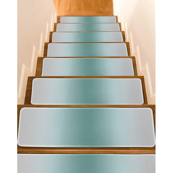 Turquoise Grey Ombre Stair Treads Non Slip Indoor for Wooden Steps, Modern Abstract Art Gradient 4 Pcs Stair Mats for Elders Dogs, 8 x 30 Inch Carpet Treads Runner Rugs for Staircase