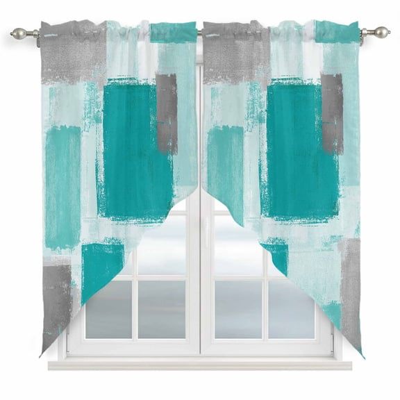 Turquoise Grey Ombre Swag Curtains for Living Room/Bedroom, Farmhouse Abstract Mottled Art Swag Kitchen Curtain Valances for Windows, Tier Topper Scalloped Curtain 2 Panels, 56"W x 36"L