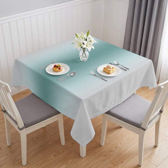Turquoise Grey Ombre Table Cloth Waterproof Tablecloths, Modern Abstract Art Gradient Tablecloth Dining Table Cover for Kitchen Party Tabletop Outdoor, Square Tablecloth 60x60 Inch