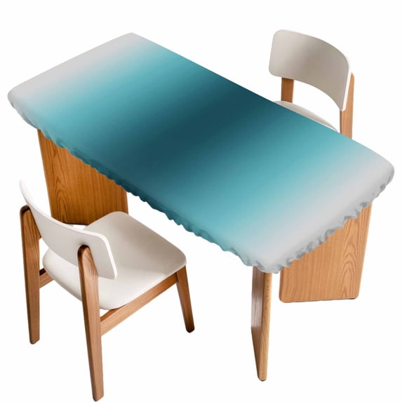Turquoise Grey Ombre Table Cloths for 6 Foot Rectangle Tables, Farmhouse Gradient Minimalist Patio Waterproof Elastic Fitted Tablecloths, Washable Rectangular Table Cover for Camping