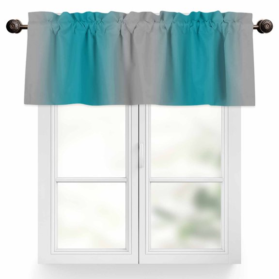 Turquoise Grey Ombre Valances for Windows, 54 x 18in, Gradient Color Rod Pocket Kitchen Valance Curtain Light Filtering Window Treatments for Living Room Bedroom, 1 Panel