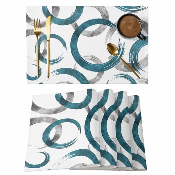 Turquoise Grey Placemats Set of 12, Geometric Circle Modern Abstract Simple Art Placemats for Dining Table, Place Mats for Kitchen Tabletop, Waterproof Wipeable Dining Table Mats Set
