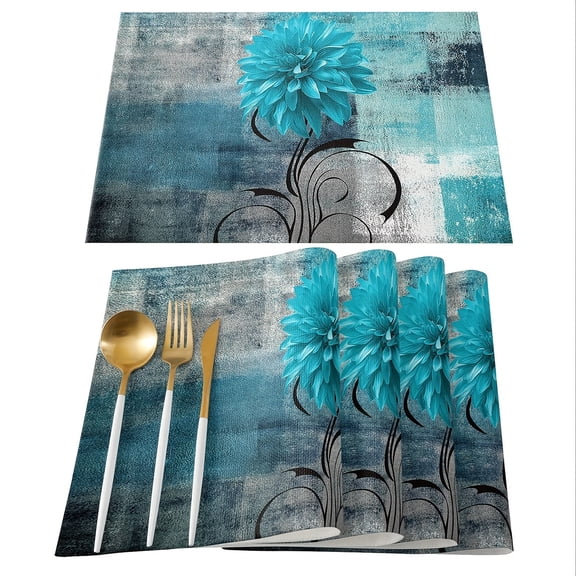 Turquoise and Grey Placemats Set of 4 Modern Art Teal Placemats Heat Resistant Non-Slip Artwork Dining Placemats Washable Table Mats for Home Kitchen Decor