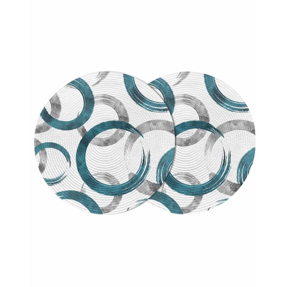 Turquoise Grey Round Placemats Set of 2 for Dinning Tables,Heat-proof Braided Table Mats 13 Inch,Geometric Circle Modern Abstract Simple Art Washable Place Mat for Kitchen Restaurant Party Table