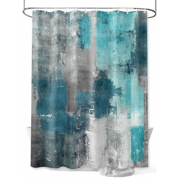 Turquoise Grey Shower Curtain, Abstract Graffiti Brush Art Modern Waterproof Shower Curtain Set with 12 Hooks Lightweight Washable Fabric Shower Curtains for Bathroom 72x78 Inches