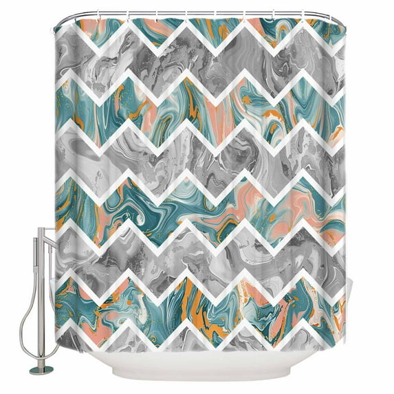 Turquoise Grey Shower Curtain Set ,Waterproof Fabric Shower Curtains Marble Abstract Geometric Contemporary Art Shower Curtains for Bathroom,Bathroom Decor 72"x72"