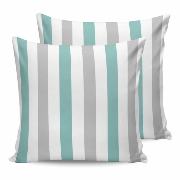 Turquoise Grey Stripe 24x24 Pillow Covers Set of 2, Modern Farmhouse Vertical Striped Throw Pillow Covers Decorative Couch Cushion Case, Microfiber Square Pillowcases for Bedroom Car Living Room