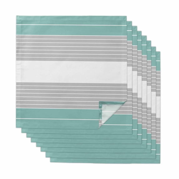 Turquoise Grey Stripe Cloth Napkins, Modern Art Horizontal Striped Washable and Reusable Dinner Napkins Set of 8, Table Napkin for Kitchen Party Birthday Wedding Hotel Housewarming 20"x20"