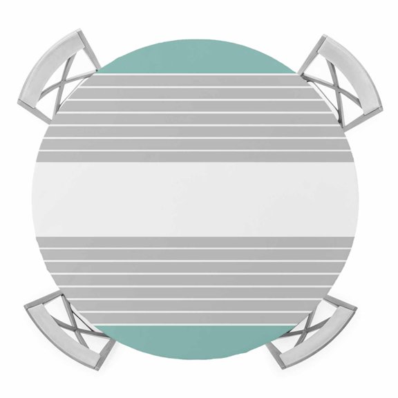 Turquoise Grey Stripe Round Tablecloth for 36-44 Inch Tables,Fitted Table Cover with Elastic Edge,Modern Art Horizontal Striped Waterproof Outdoor Table Cloth Protector for Patio Garden Dinner Picnic