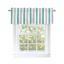 Turquoise Grey Stripes Valances for Windows, Rod Pocket Kitchen Valance Curtains - Soft & Washable Small Window Treatment for Living Room, Bathroom, Geometric , 42x12 Inch, 1 Panel