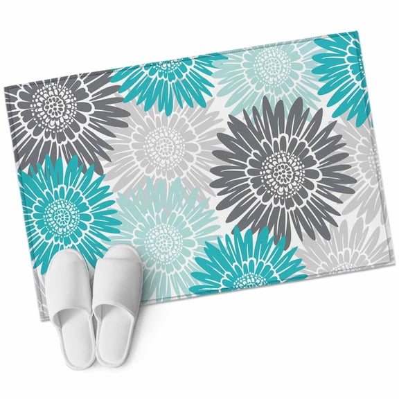 Turquoise Grey Sunflowers Bathroom Rug Washable 2x3 Entryway Rug Non Slip Boho Rustic Floral Vintage Blossom Front Door Mat Low Pile Indoor Doormat Throw Floor Carpet for Kitchen Bedroom Entrance