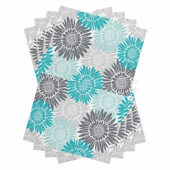 Turquoise Grey Sunflowers Kitchen Towels Set of 4, Water Absorbent Dish Towel, Boho Rustic Floral Vintage Blossom Decorative Hand Towels - Quick Drying Cloth for Cooking Baking, 18x28 Inch