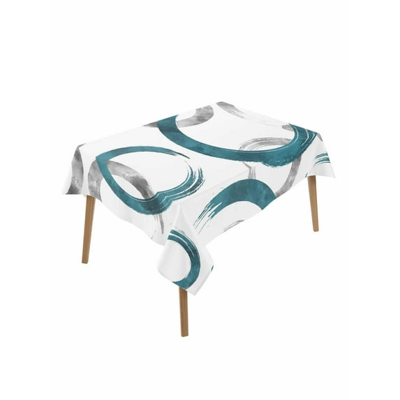Turquoise Grey Table Cloth, Geometric Circle Modern Abstract Simple Art Waterproof Tablecloth for Rectangle Tables, Reusable Washable Fabric Table Cover for Restaurant Kitchen Dining Tables 60"x84"