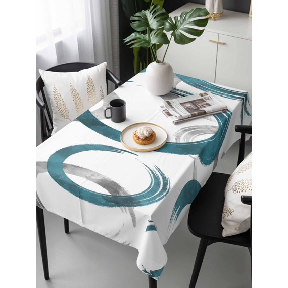 Turquoise Grey Tablecloth Rectangle Table Cloth 60x120, Waterproof Tablecloth Outdoor Table Cloth, Geometric Circle Modern Abstract Simple Art Washable Table Cover for Kitchen Dinning Party