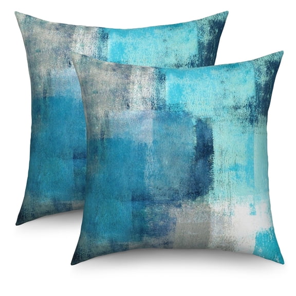 Turquoise Grey Throw Pillow Covers 18x18 Set of 2,Teal Modern Abstract Decorative Pillowcases for Sofa Couch Living Room