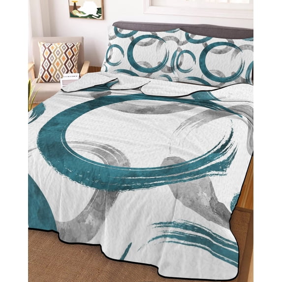 Turquoise Grey Twin XL Size Down Alternative Comforter,Lightweight Comforter Quilt Bedding Set with Pillow Shams Geometric Circle Modern Abstract Simple Art Bed Comforter Duvet Insert 68"x98"
