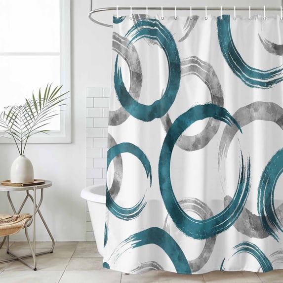 Turquoise Grey Waterproof Fabric Shower Curtain,Geometric Circle Modern Abstract Simple Art Waterproof Fabric Shower Curtain for Bathroom Curtains Bathtubs Shower Curtains with 12 Hooks Small 36x78in