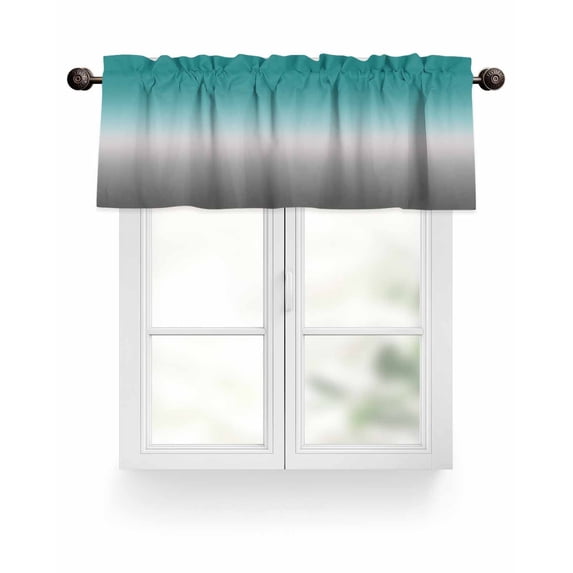 Turquoise Grey White Gradient Kitchen Valances for Windows Abstract Watercolor Valance Curtains&nbsp; for Kitchen /Living Room/Bedroom/ Bathroom Decor, 54"x18 " ,Rod Pocket 1 Panel,