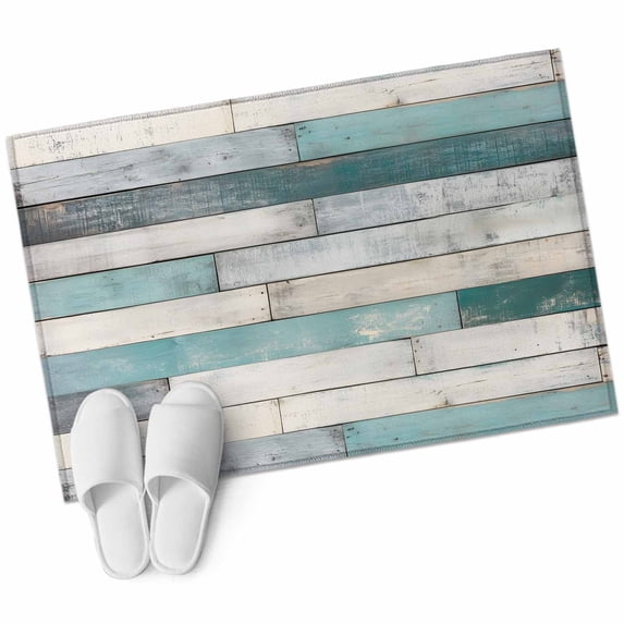 Turquoise Grey Wooden Large Area Rugs for Bedroom Living Room, Soft Non Slip Carpet Bedside Rug, Farmhouse Teal Wood Rectangular Floor Cover Kitchen Accent Rug 2'x3' for Dining Room/Office