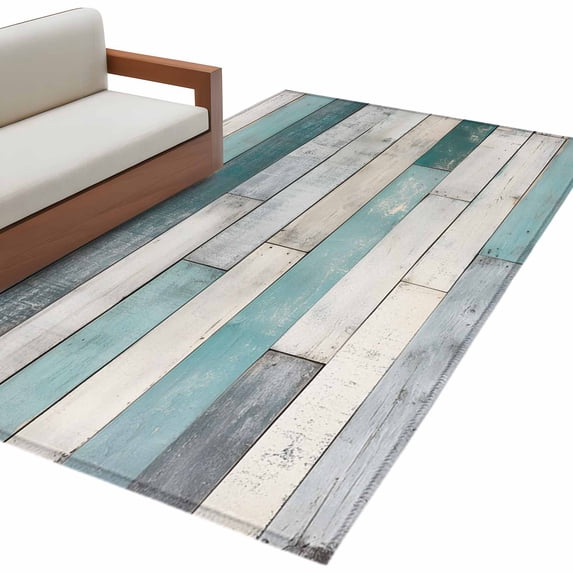 Turquoise Grey Wooden Large Area Rugs for Bedroom Living Room, Soft Non Slip Carpet Bedside Rug, Farmhouse Teal Wood Rectangular Floor Cover Kitchen Accent Rug 2.7'x5' for Dining Room/Office