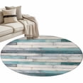 thumbnail image 1 of Turquoise Grey Wooden Large Area Rugs for Bedroom Living Room, Soft Non Slip Carpet Bedside Rug, Farmhouse Teal Wood Round Floor Cover Kitchen Accent Rug 4' for Dining Room/Office, 1 of 9