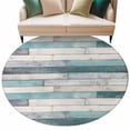 thumbnail image 1 of Turquoise Grey Wooden Large Area Rugs for Bedroom Living Room, Soft Non Slip Carpet Bedside Rug, Farmhouse Teal Wood Round Floor Cover Kitchen Accent Rug 7' for Dining Room/Office, 1 of 9